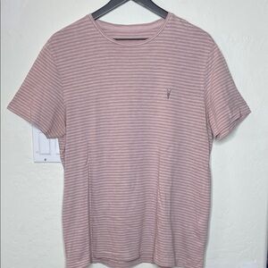 All Saints Size Large Dusty Pink Striped Short Sleeve Tee